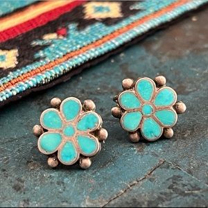 Vintage Native American Sterling Silver Turquoise Earrings